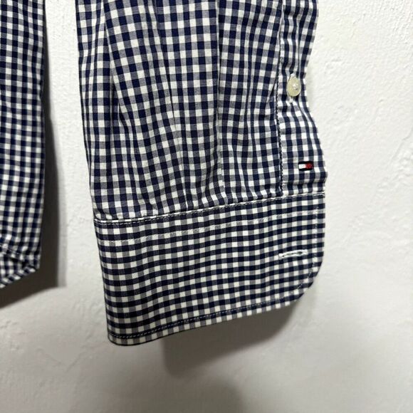 Tommy Hilfiger Button Up Trim Fit Plaid Shirt Dark Navy Casual Top Men sz Large - Picture 4 of 7